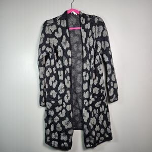 Nine West Open Cardigan Sweater Black Gray Animal Print Size Small Long Sleeve